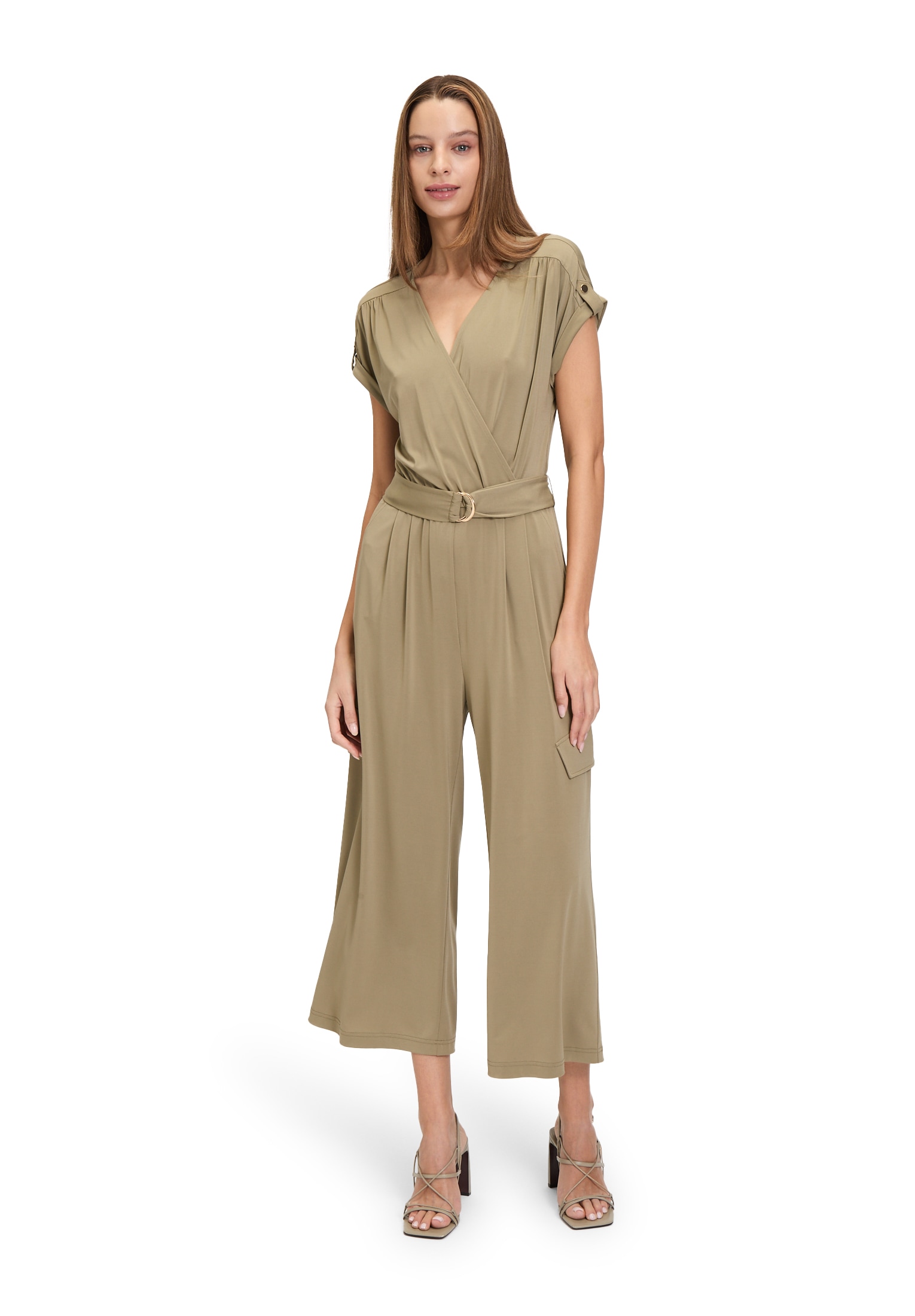 Overall BETTY BARCLAY "Betty Barclay Damen Jumpsuit mit Eingrifftaschen", Damen, Gr. 36, braun (soft olive), Obermaterial: 94% Polyester, 6% Elasthan., Feminin, figurumspielend, V-Ausschnitt, Overalls, Form Image