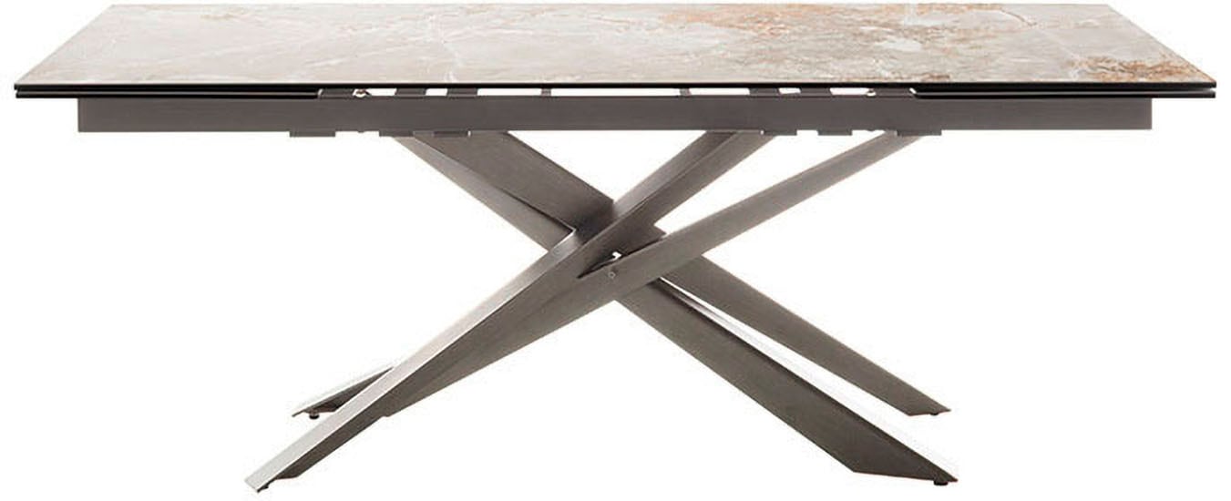 Esstisch MCA FURNITURE "TESERO Auszugtisch 200-300 cm", grau (grau marmoriert, edelstahl gebürstet, grau marmoriert), B:200cm H:76cm T:95cm, Keramik / Sicherheitsglas schwarz lackiert / 13 mm, Edelstahl;Gestell: Edelstahl gebürstet, Tische,...