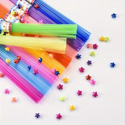 TEMU 340pcs Mixed Color Fluorescent Folding Stars, Soft Plastic Straw Night Light, Diy Handmade Origami Stars, 10 Colors, Gift Wishing Stars For Birthday Crafts And Supplies