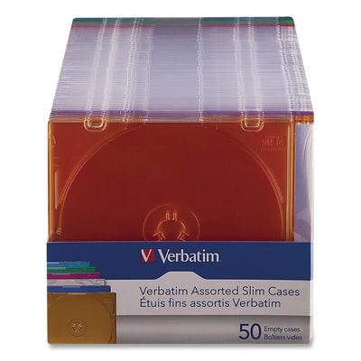 Verbatim Slim Cases for CD, DVD and Blu-Ray, Assorted Colors, 50/Pack (VER71128)