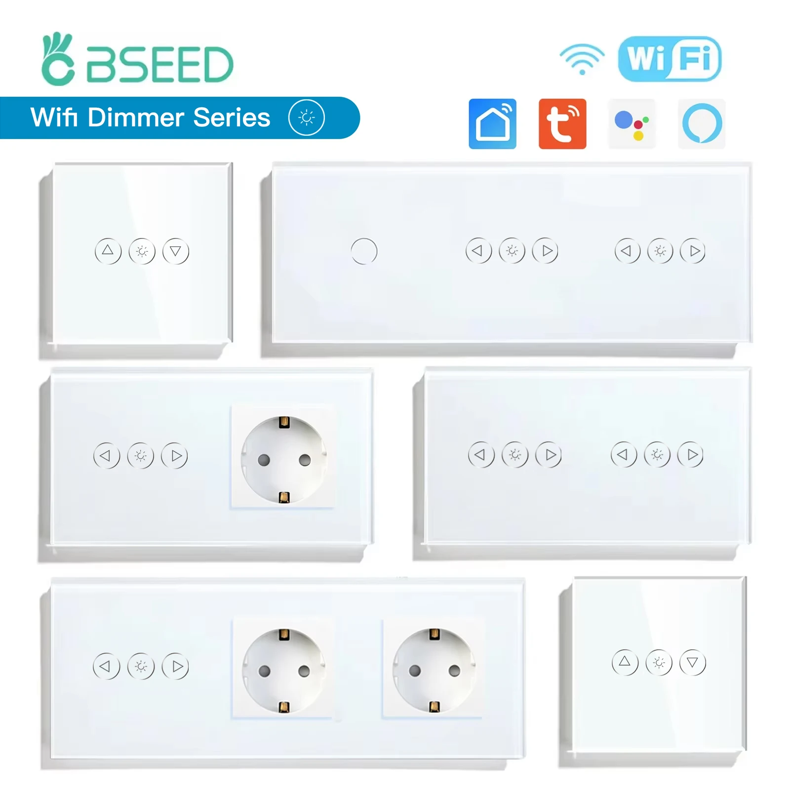 BSEED Wifi Smart Touch Dimmer Schalter 1Gang Dimmbar mit Normalen EU Typ-c USB Steckdosen Tuya Smart Leben Alexa App Steuerung Weiß Image