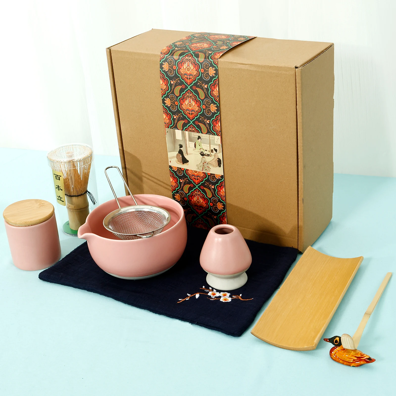 5/7/9Pcs Matcha Schneebesen Set Elegante Matcha Tee-Set Keramik Schüssel Teelöffel Schneebesen Halter Pulver box Löffel Halter Tee Tuch Tee Sieb Image