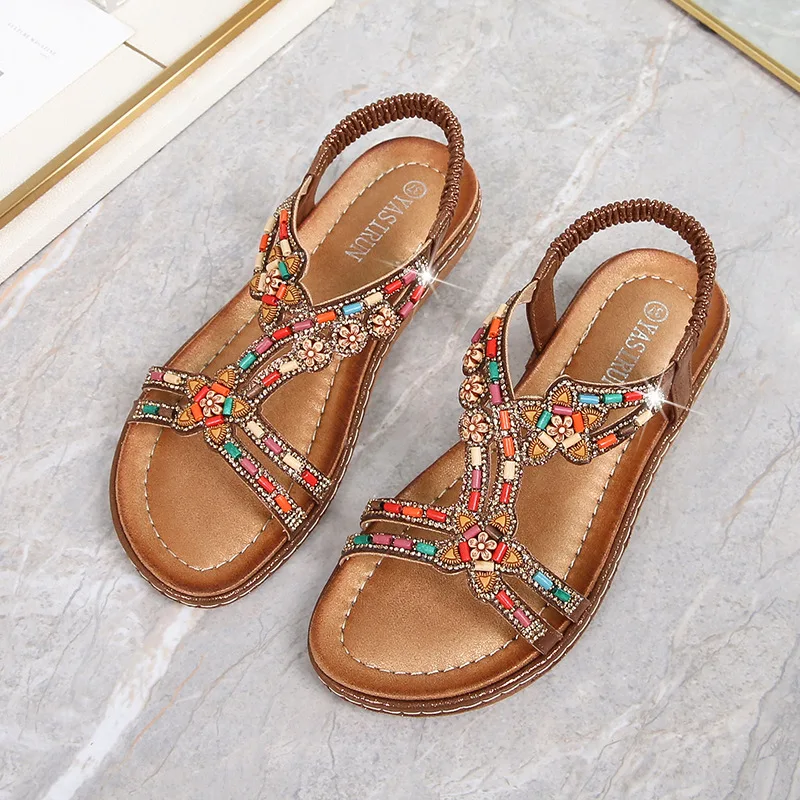 Damenschuhe plus Größe 36-41 Sommer keile böhmische Sandalen 2024 rutsch feste Strand Sandal ias Mujer Gummiband niedrige Ferse römische Schuhe