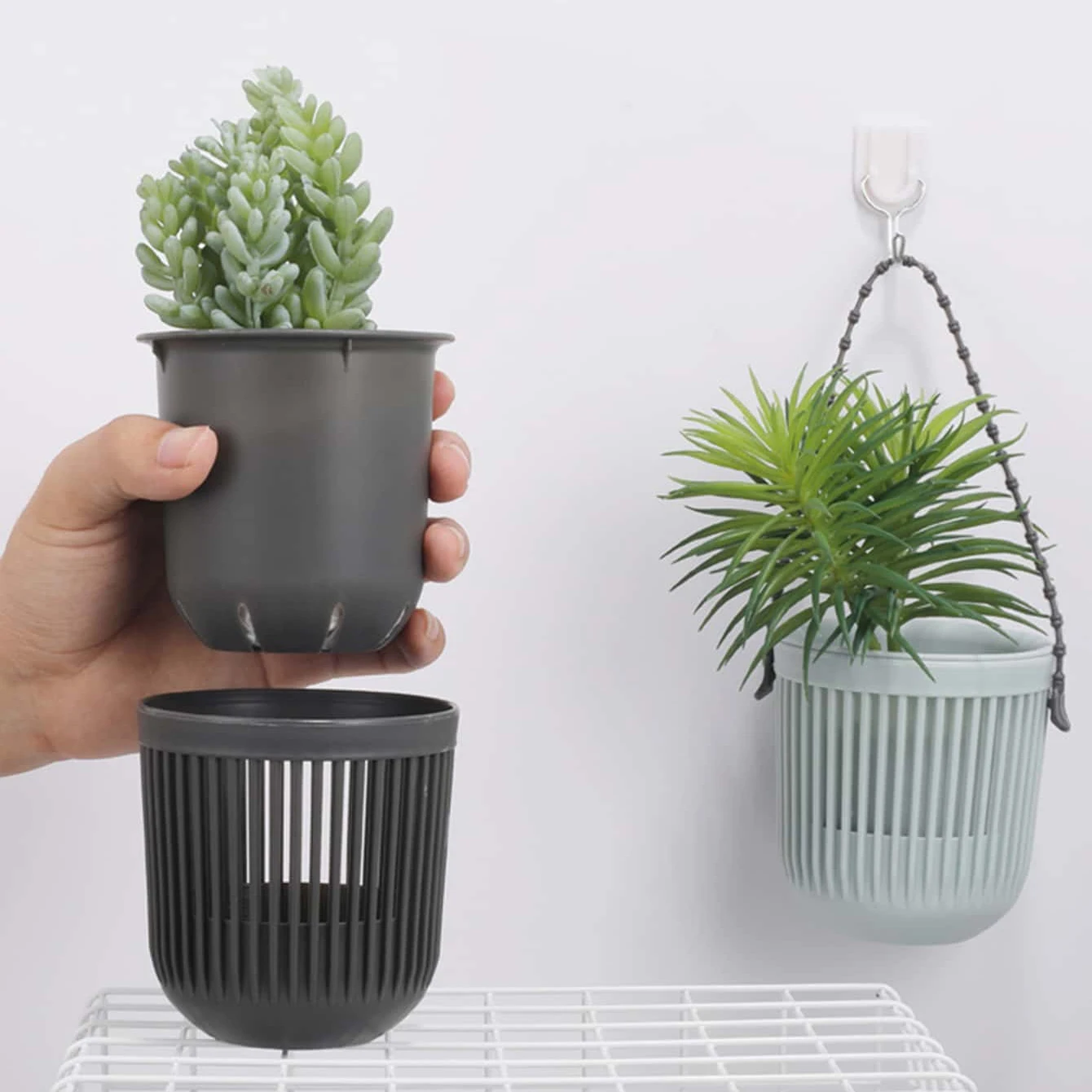 1pc hängenden Plastik korb Topf, hängenden Orchideen topf, Wandbehang grüne Pflanze Blume Balkon verdickten Harz Topf Image