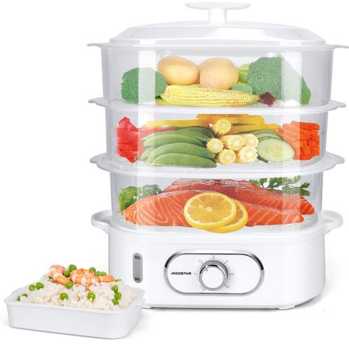 Aigostar - Elektrischer Dampfgarer 12 l, Dampfgarer mit 3 stapelbaren Behältern, Eierkochhalter,