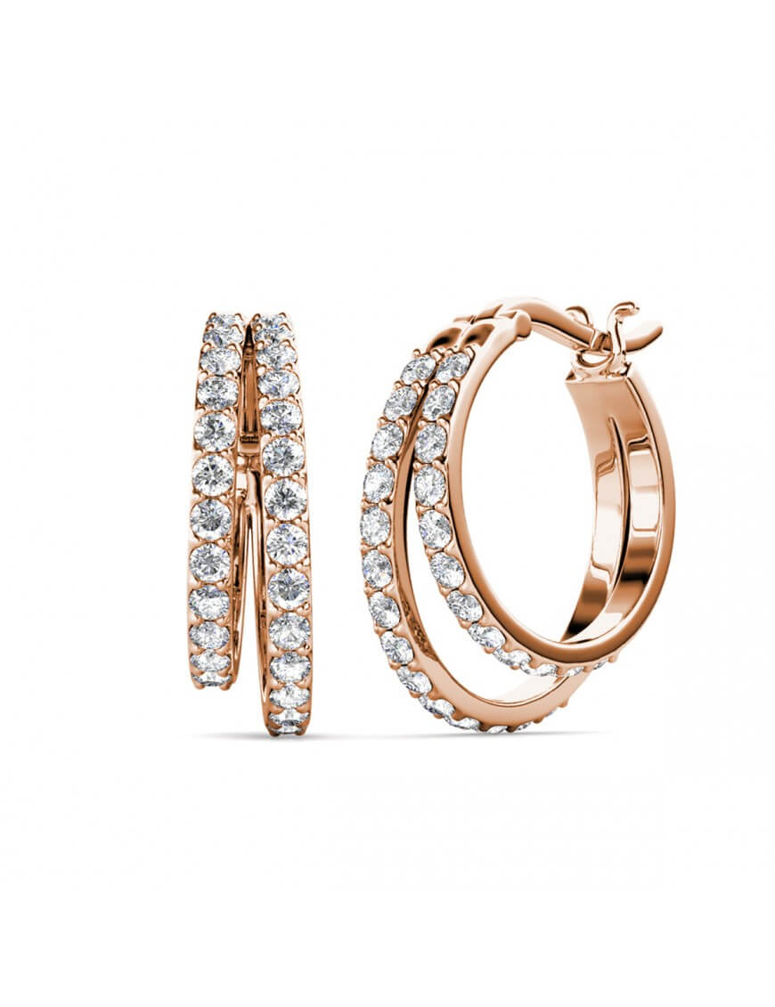 Duo-Ring-Ohrringe - Roségold und Kristall Image