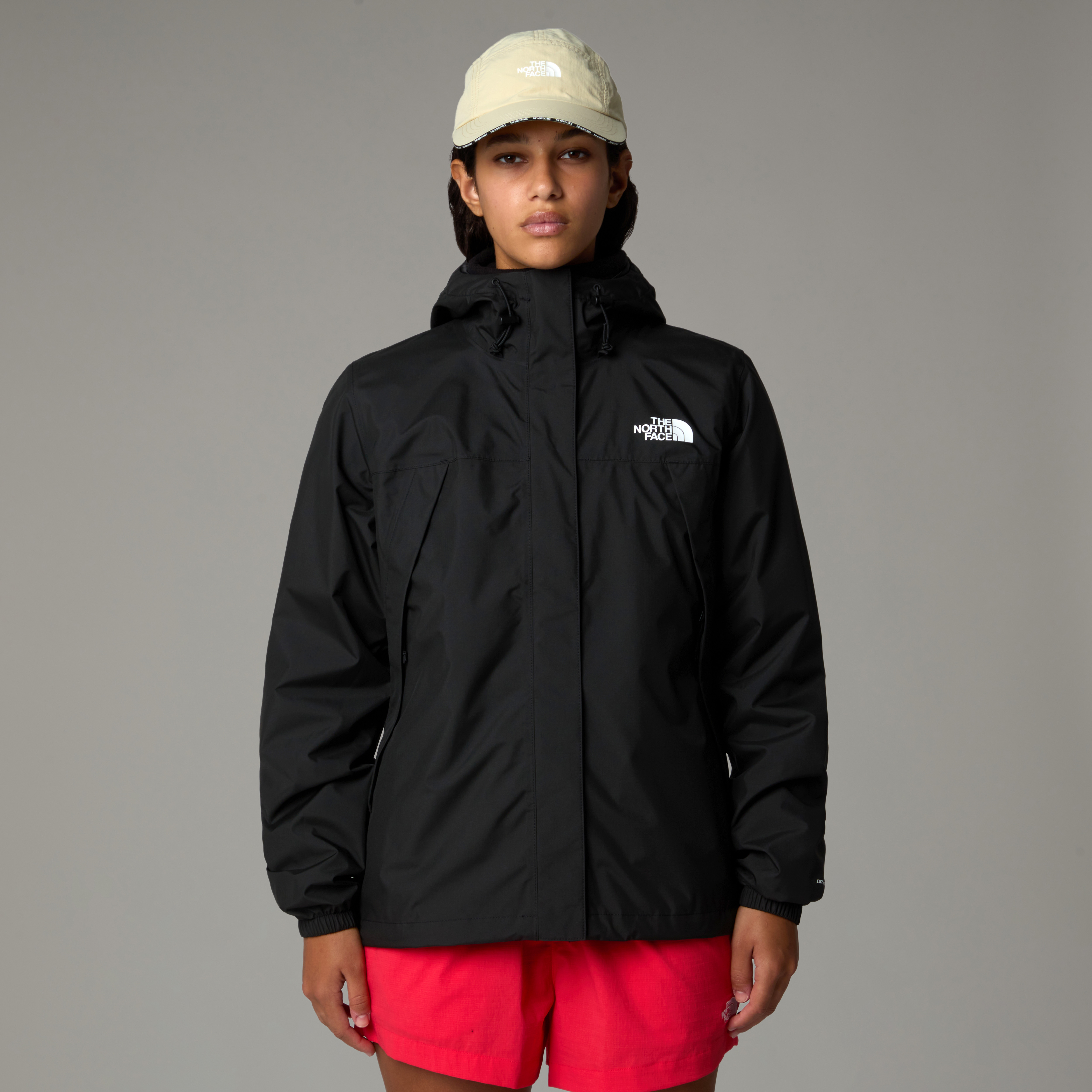 Regenjacke THE NORTH FACE "W ANTORA RAIN JACKET", Damen, Gr. L, schwarz (tnf schwarz), Obermaterial: 100% Polyester, Jacken Regenjacke, wasserdicht, winddicht, mit verstellbarer Kapuze