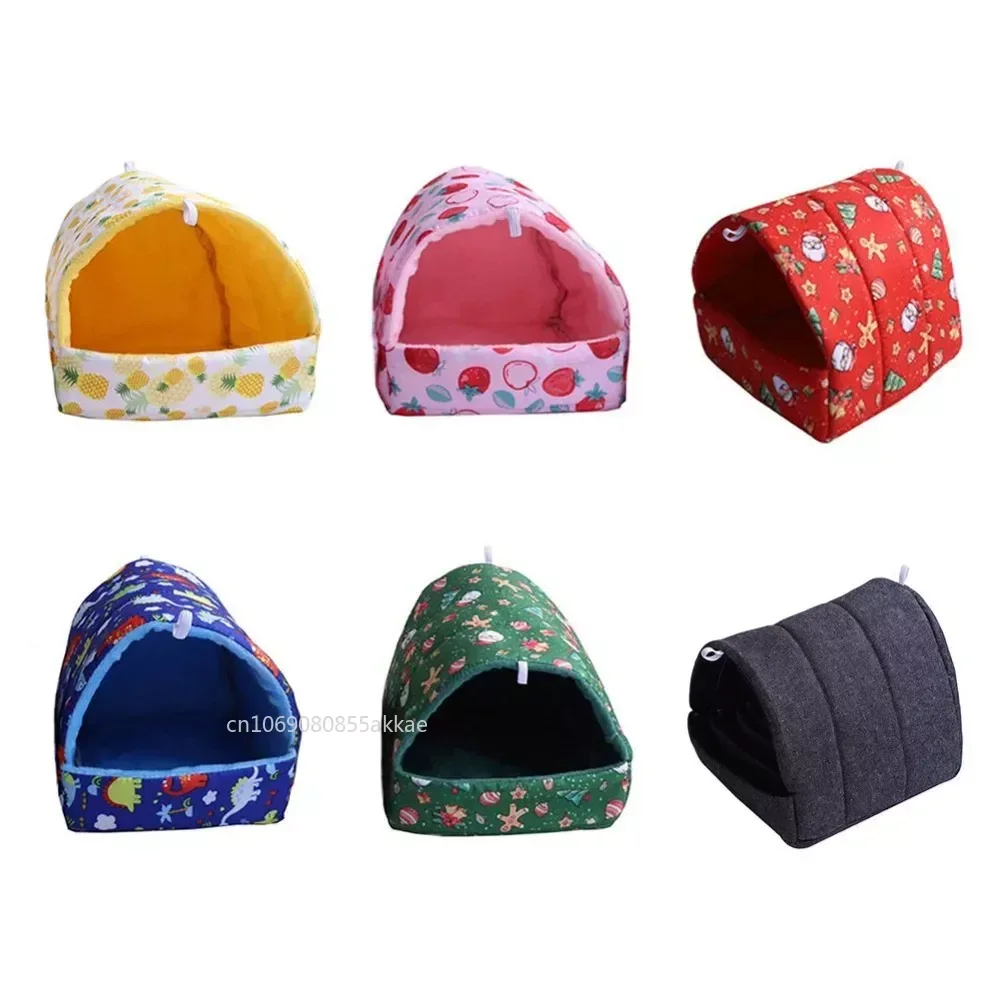 1pc Cartoon Hamster House Bed Winter Comfortable Rat Home Cute Foldable Guinea Pig Hanging Tent Sleeping Nest Ferret Cage