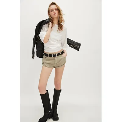 OneTeapsoon Bandits Low-Waist Denim Shorts by OneTeaspoon at Free People in Faded Khaki, Size: 26