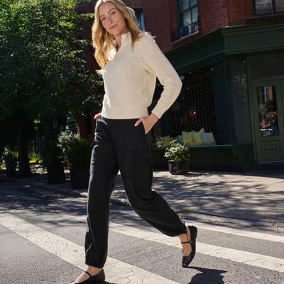 Twill Cargo Trousers, Women, size: 14, petite, Black, Cotton-blend, by Lands' End