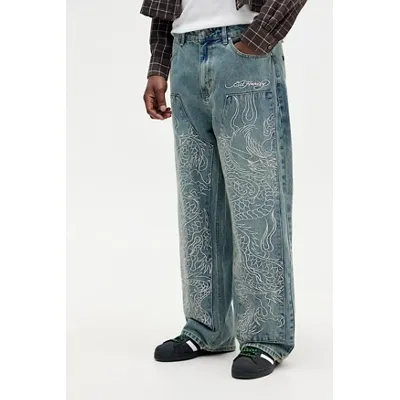 Ed Hardy UO Exclusive Snake Panther Carpenter Jeans - Light Blue 32W 30L at Urban Outfitters