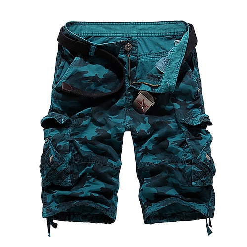 Herren Cargo-Shorts Shorts mit Camouflage-Muster Wander-Shorts Mehrere Taschen Tarnung Atmungsaktiv Außenbereich Knielang Lässig Täglich Streetwear Stilvoll Tarnrot Tarnblau Unelastisch Image