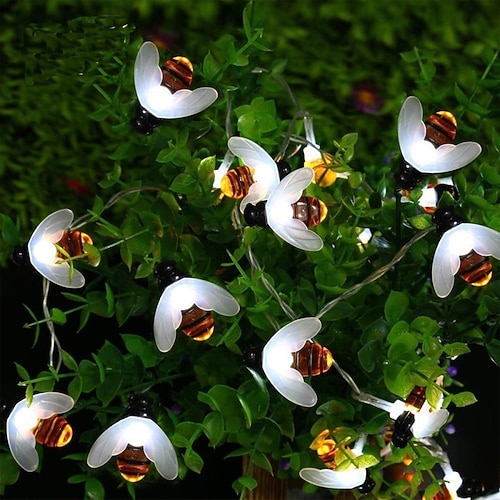 Solar-Bienenlichterkette für den Außenbereich, wasserdichte Lichterkette mit 20 LEDs und 8 Modi, solarbetriebene LED-Leuchten für Außenterrassen, Blumen, Bäume und Partydekorationen Image