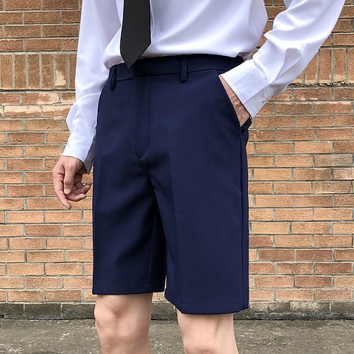 Herren Kleid-Shorts Bermudas Arbeitsshorts Plissee-Shorts Gefaltet Tasche Glatt Komfort Atmungsaktiv Knielänge Casual Täglich Stilvoll Schick Modern Schwarz Weiß Mikro-elastisch Image