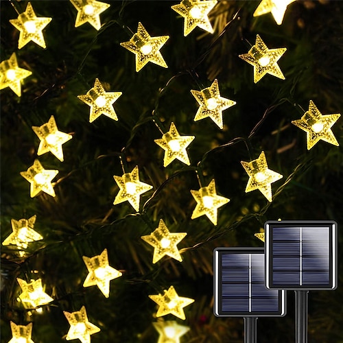 Ramadan Eid Lichter LED Solar Stern-Lichterkette 40Ft 12M 100LEDs 7M 50LEDs 6,5M 30LEDs 5M 20LEDs 8 Modi Funkeln Feenlichter wasserdichte Sternlichter für Außenanlagen Garten Rasen Terrasse Landschaft Image