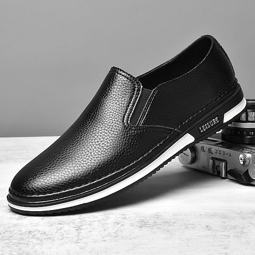 Herren Slip-On Kunstleder Sneaker, lässige weiße Schuhe mit bequemer Gummisohle, stylisches und vielseitiges Schuhwerk für Alltag und Freizeit Image