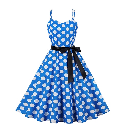 Retro Vintage 1950er Rockabilly Kleid Swing-Kleid Tupfen Kostüm Damen Karneval Maskerade Alltagskleidung Junggesellinnenabschiedsparty Erwachsene Kleid Abschlussballkleider Image