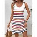 Damen Mini Kleid Lässiges Kleid Petite Kleid Strandkleid Sommerkleid Legere Ferien Alltag Feiertag Reguläre Passform Streifen Ärmellos Rundhals Rot Sommer