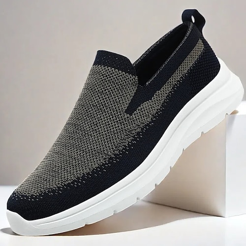 Sportliche Slip-On-Sneaker für Herren, atmungsaktives Stricknetz, bequeme Laufschuhe mit weißer Sohle, lässiges Sportschuhwerk für den Außenbereich und den täglichen Gebrauch Image
