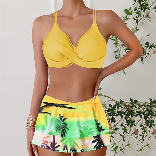 Damen Tankini Bikini, Zweiteiler Rüsche Bademode Badeanzug Gelb Rote Atmungsaktiv Schnelltrocknend Leichtgewichtig Ärmellos - Schwimmen Surfen Strand Sommer Frühling Image