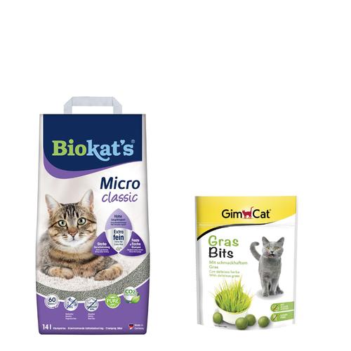 14l Classic Biokat's Micro Katzenstreu + 140g GimCat GrasBits gratis!