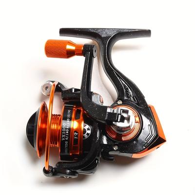 TEMU Bakawa 1000- Fishing Reel - Cup, Rocker Arm, Aluminum Alloy & Nylon Body, Black With Red/orange Handle For Sea Saltwater Carp Fishing, Fishing Gear