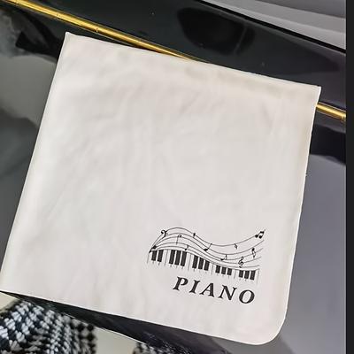 TEMU Elegant Style | Premium Suede Piano Cleaning Cloth - Large Soft Microfiber Eraser For Stains And Dust, White Musical Instrument Cleaning Towel With Piano Graphic Design,