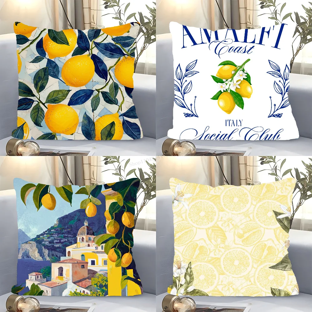 Zitronen-Kissenbezug, quadratisches Kissen, Schlafzimmer, Sofa, Freizeit, Komfort, Kissen, Auto, Wohnzimmer, Heimdekoration, 40 x 40 cm