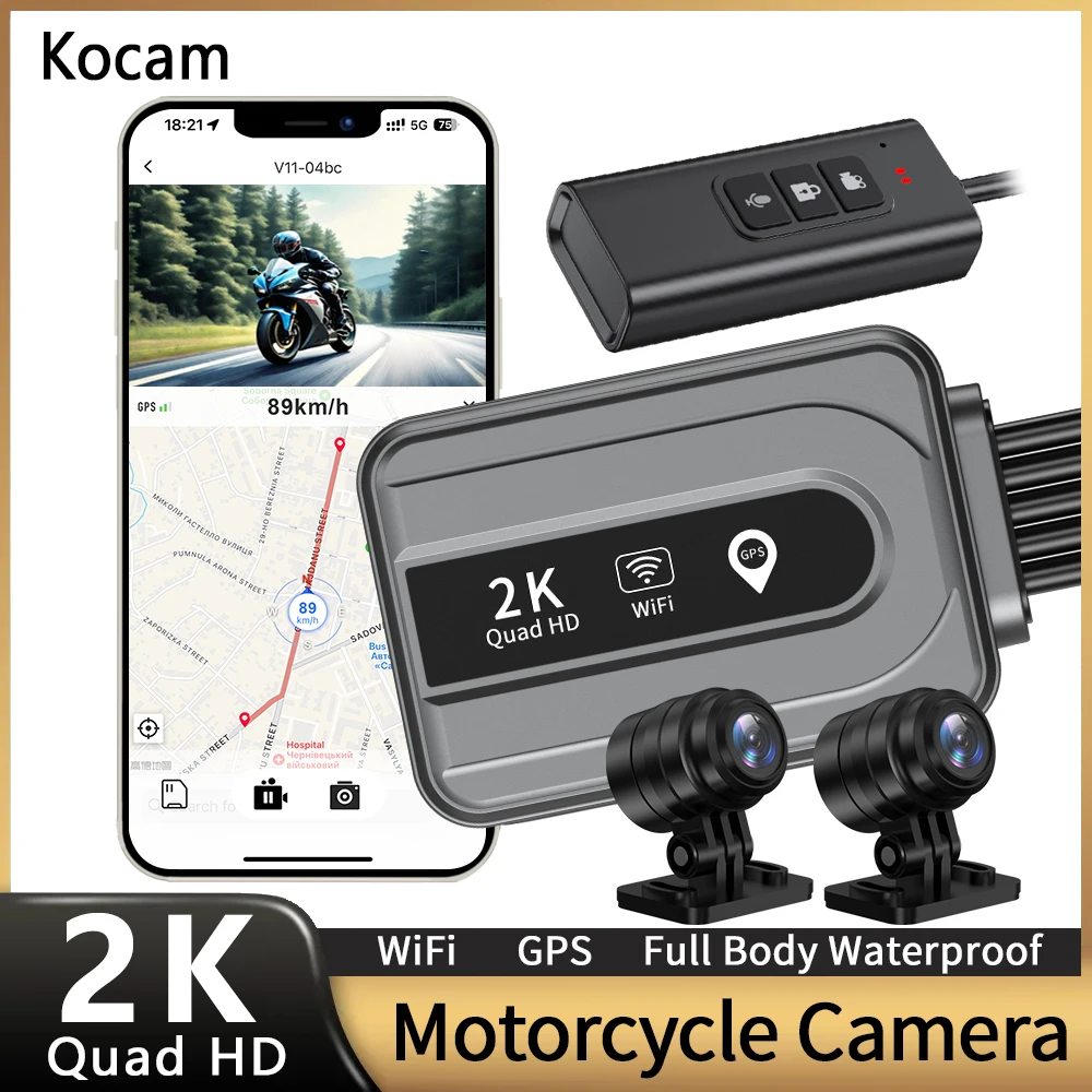 Kocam Dual 2K Motorrad DVR WiFi GPS Vorne und Hinten Wasserdichte Kamera Recorder Motorrad Dash Cam Motorrad Black Box Image