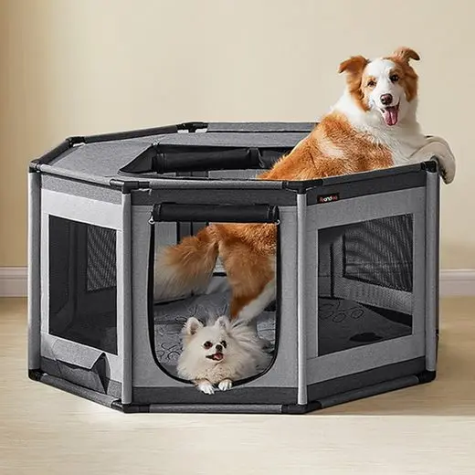 FEANDREA Tiertransportbox, M/L Welpenauslauf,robust Konstruktion mit Seitentasche Image