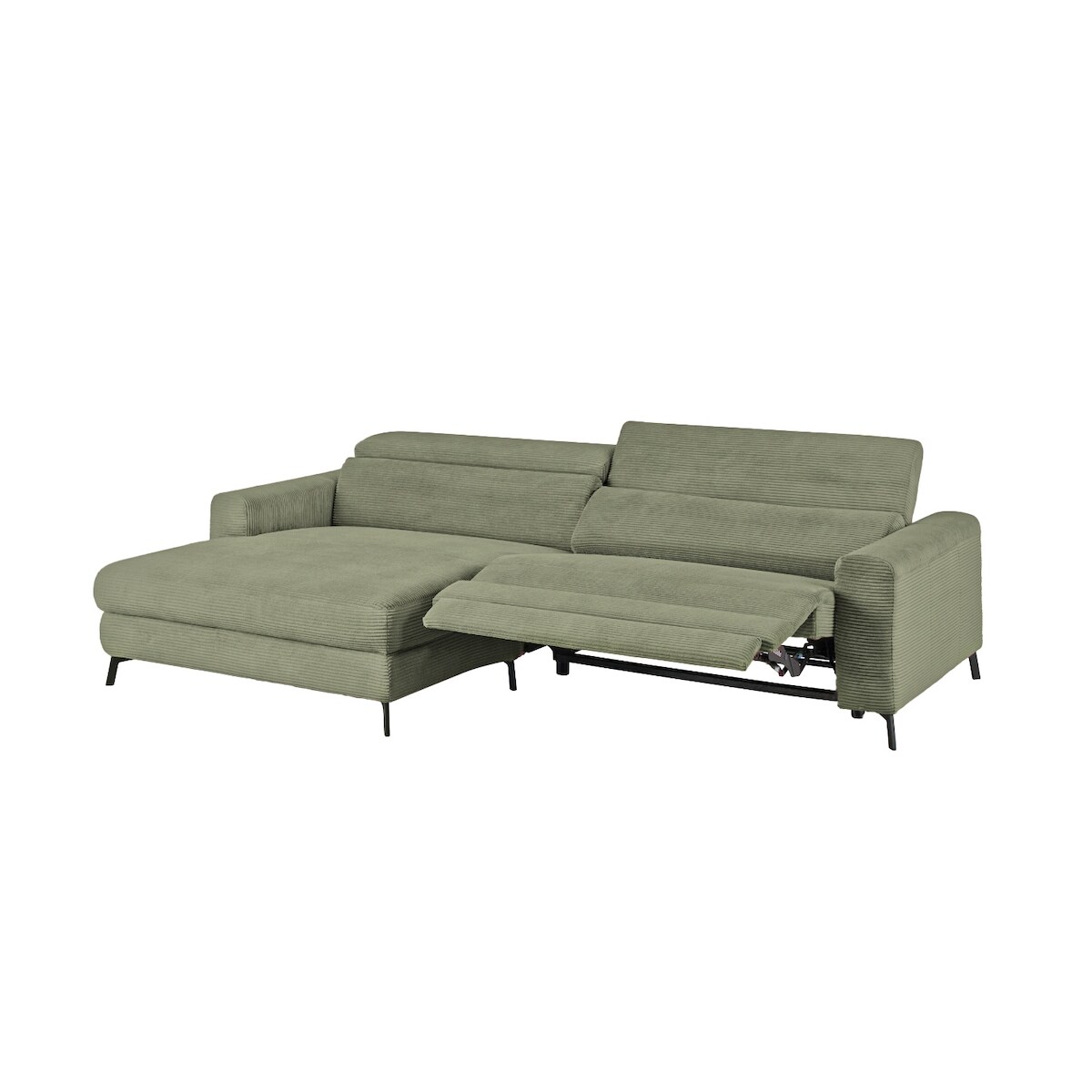KAWOLA Sofa LAISKA Ecksofa Relaxfunktion teilmotorisch Cord olivgrün Longchair links Image