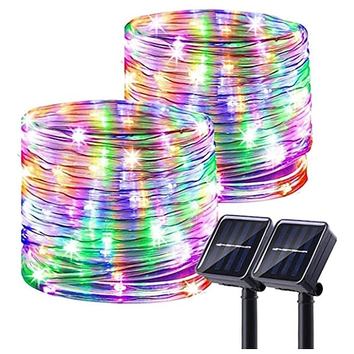 luce solare esterna della stringa 2pcs 1pcs tubo della corda ha condotto la lampada solare 12m 100 luci della stringa dei led vacanza fata all'aperto festa di natale luce del giardino solare luce