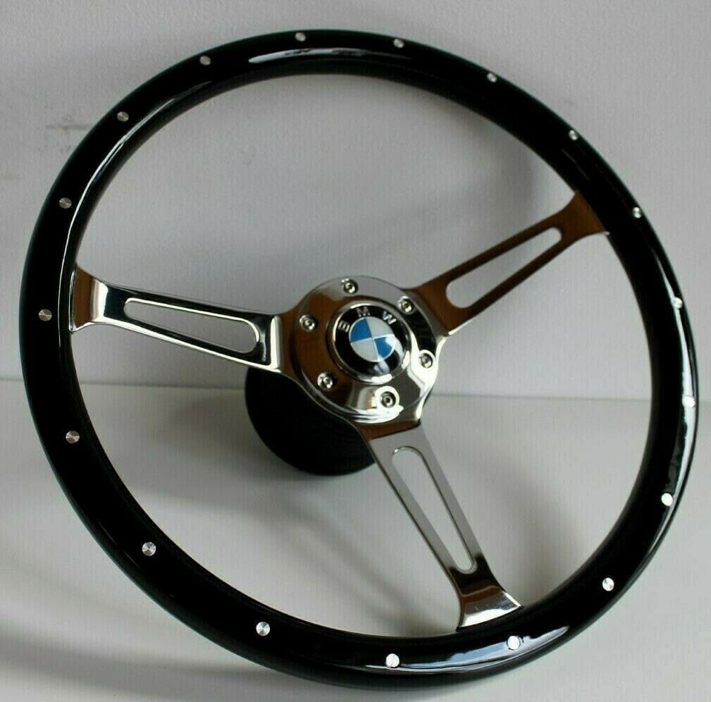 Volante adatto per BMW usato, personalizzato, ricostruito in legno, colore nero, 380 mm, classico vintage in legno, ricostruito a mano per E31, E32, E