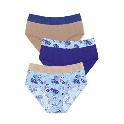 Plus Size Women's Full Coverage Stretch Cotton Color Block Brief 3-Pack by Comfort Choice in Tropical Pineapple Assorted (Size 16) Underwear