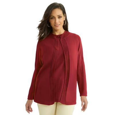 Plus Size Women's Crochet Trim Cardigan by Jessica London in Rich Burgundy (Size M)