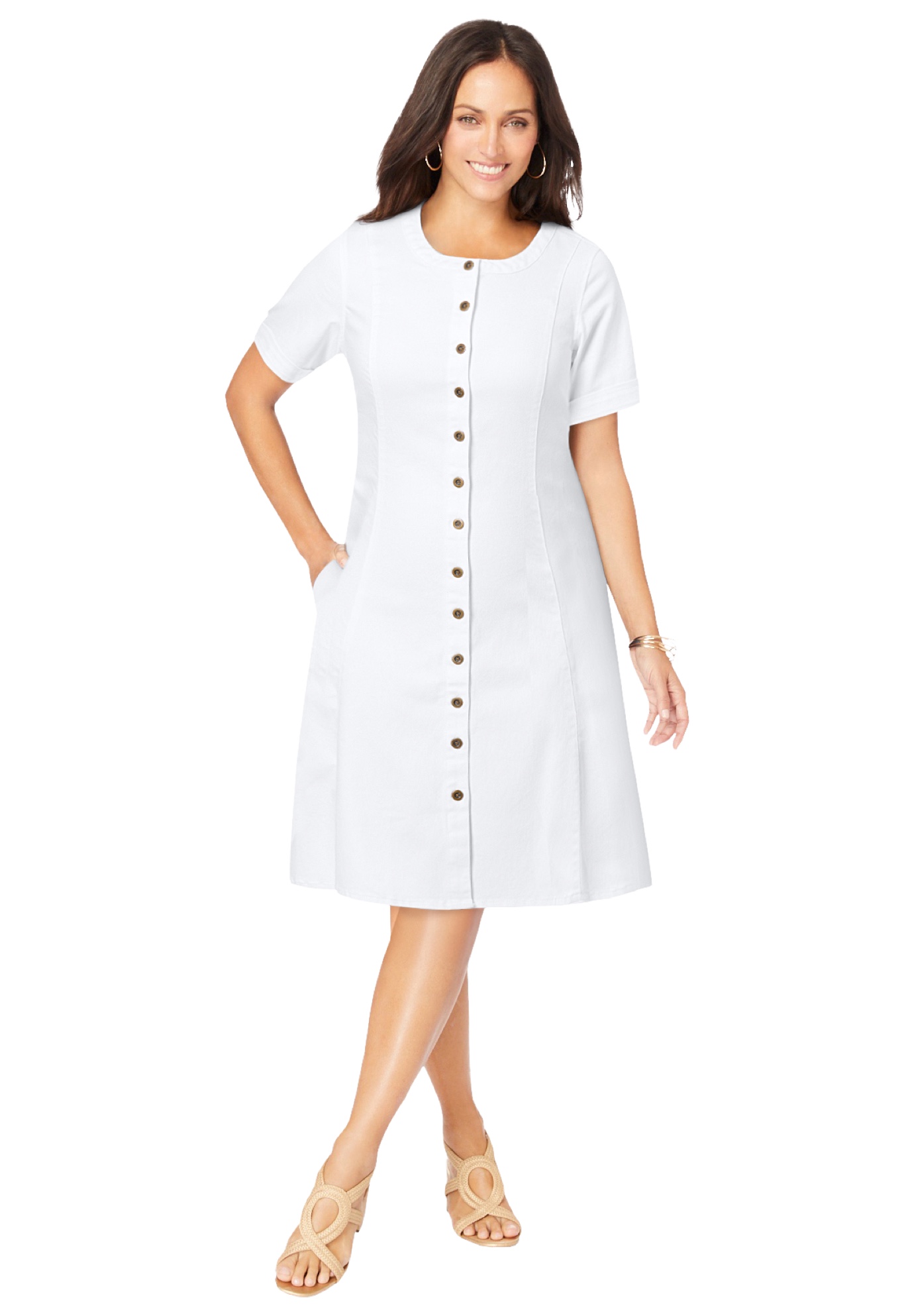 Plus Size Women's Button Front Denim Dress by Jessica London in White (Size 16 W)
