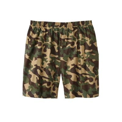 Men's Big & Tall Full-elastic waist woven sleep shorts by KingSize in Olive Camo (Size 3XL)