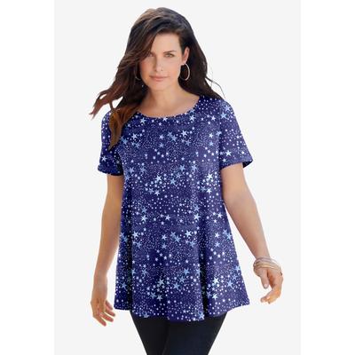 Plus Size Women's Swing Ultimate Tee with Keyhole Back by Roaman's in Navy Stars (Size 6X) Short Sleeve T-Shirt