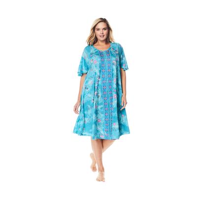 Plus Size Women's Short Sweeping Printed Lounger by Only Necessities in Caribbean Blue Tie Dye (Size 38/40)