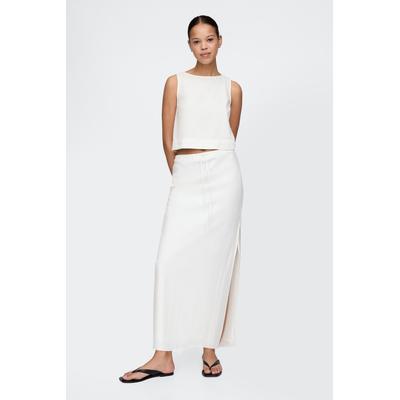 Gap Womens White Heavyweight Linen-Blend Midi Skirt - White