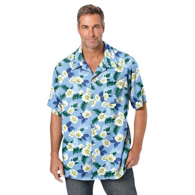 Men's Big & Tall Printed Camp Shirt by KS Island in Cornflower Hibiscus (Size 7XL)