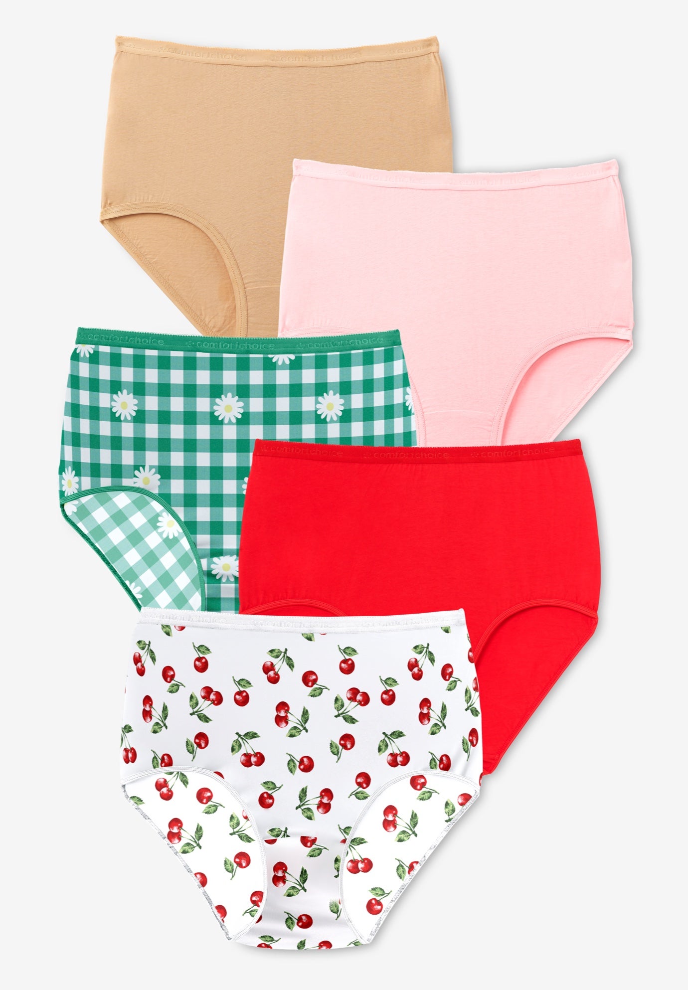Plus Size Women's Cotton Brief 5-Pack by Comfort Choice in Cherry Pack (Size 10) Underwear