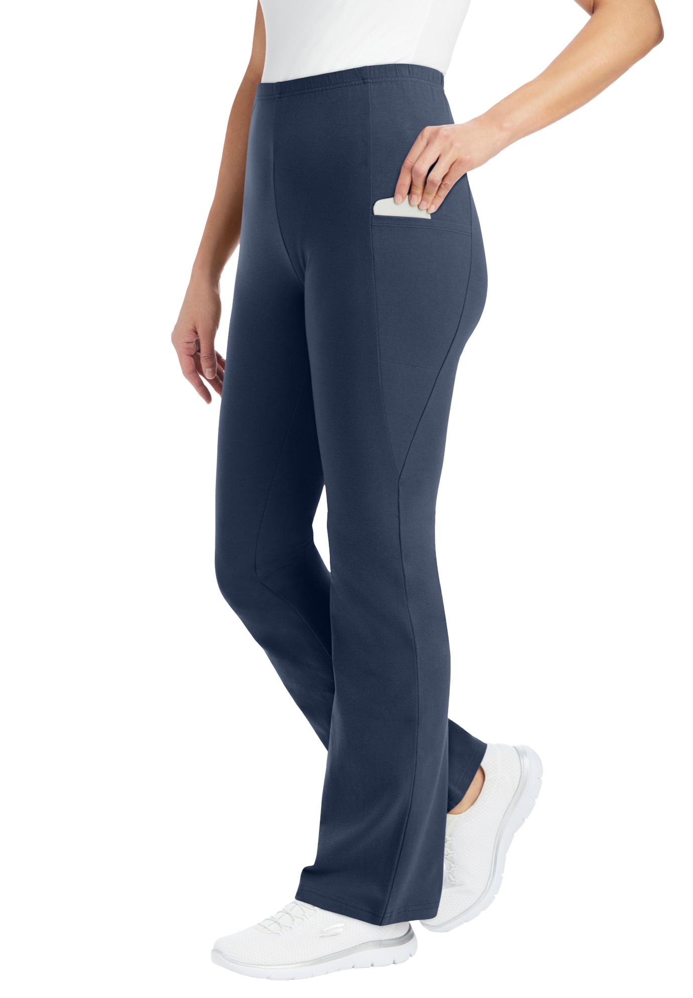 Plus Size Women's Stretch-Cotton Knit Pull-On Bootcut Pocket Leggings by Woman Within in Navy (Size 5X)