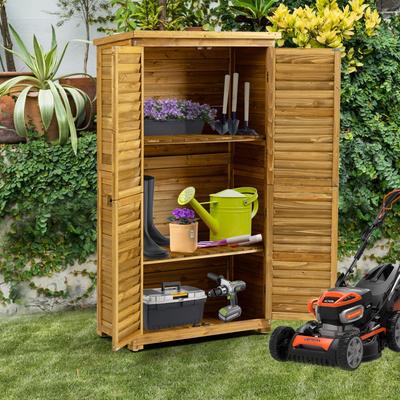 Outdoor Pool Storage Shed with Lockable Door, Waterproof Roof and 2 Removable Shelves