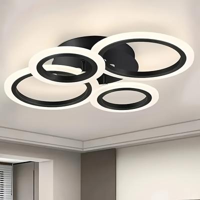 TEMU Modern Led Irregular Four-ring Acrylic Ceiling Light, Switch Control Three-color Dimming, Suitable For Bedroom, Living Room, Study, Dining Room, And Furniture Lighting Decoration Image