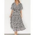 Femme Robe mi-longue Robe casual Robes bohème chic robe boheme Bohême Rétro Vintage mode Vacances Casual du quotidien Standard marinière Manche Courte Col V Noir Vert Claire Bleu clair Eté Printemps