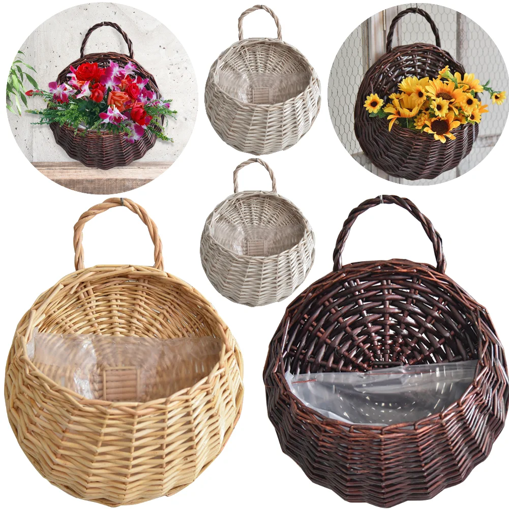 Wandhalterung aus Rattan, handgefertigt, Korbgeflecht, Blumentopf, zum Aufhängen, gewebte Vasenkörbe, Cachepot für Garten, Balkon, Heimdekoration Image