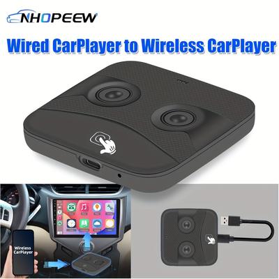 TEMU Nhopeew Wireless Car Player Adapter â€“ Dongle With Usb/type-c Port, Wireless For Wired Car Players, Navigation & Music Control, Black Textured Design