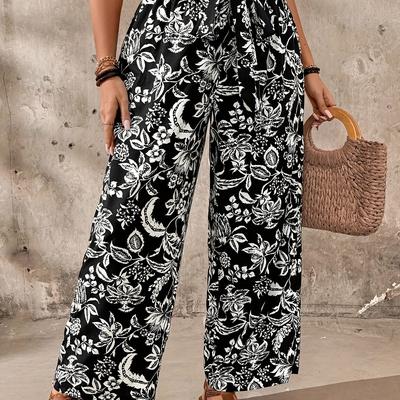 TEMU Paisley Print Tie Waist Wide Leg Pants, Casual & High Waist Pants For , Women's Clothing