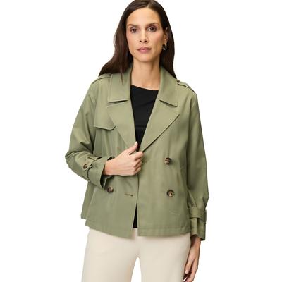 Langjacke ZERO "zero Trenchjacke zweireihig mit Reverskragen", Damen, Gr. 36, grün (pale khaki), Web, Obermaterial: 100% Polyester. Ärmelfutter: ohne Futter., clean, casual, figurumspielend, Langarm, Jacken Image